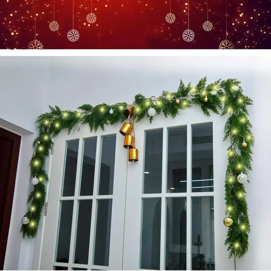 6FT Cedar Garland Realistic Christmas Garland with 16 FT LED Lights String {4}