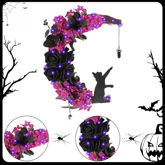 Halloween Black Moon Cat Wreath Signs {2}