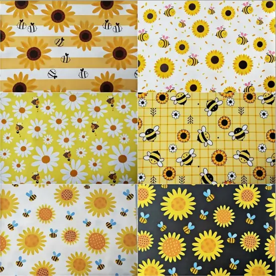 6Pcs Bee Cotton Pre-CutFabric Fat Quarters Sunflower Daisy Honeycomb Quilt {2}