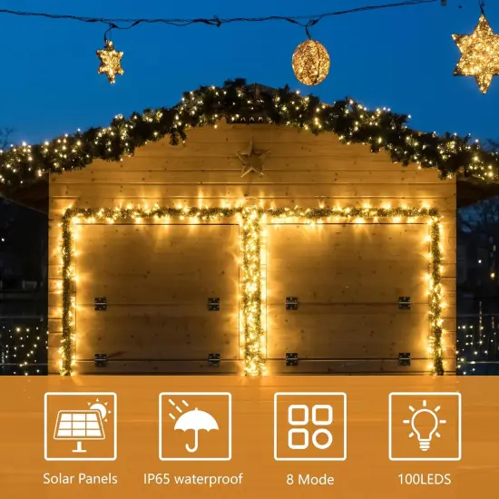 Solar String Lights with 8 Modes - 39Ft, 100 LED (Warm White) {2}