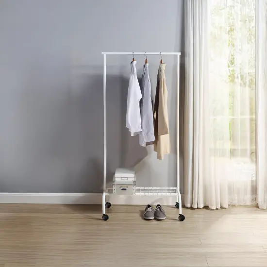 Heavy-Duty Metal Clothing Rack with Shelf White {2}