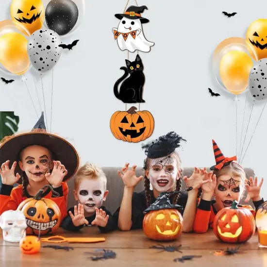 Halloween Ghost Black Cat Pumpkin Door Hanging Sign Decorations {2}