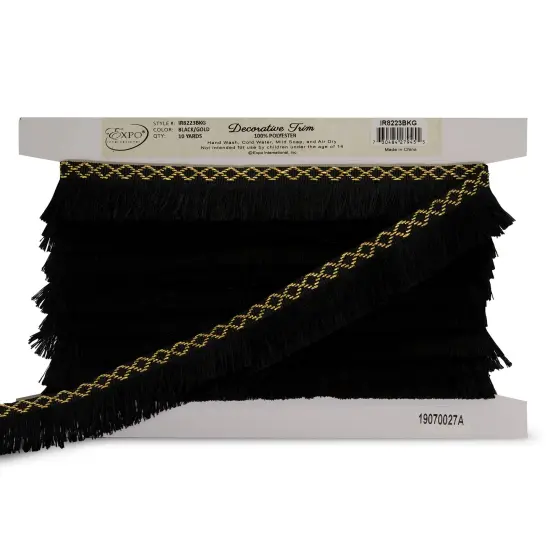10 yards of Sebastian 1 3/8" Diamond Head Fringe Trim | 10 yard cut Black Multi {3}