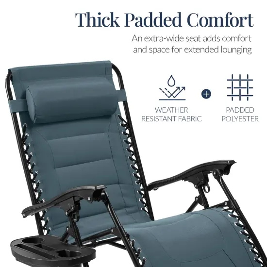 Best Choice Products Oversized Padded Zero Gravity Chair, Folding Outdoor Patio Recliner w/ Side Tray Slate Blue {4}