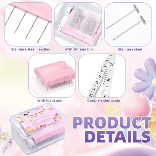 Knit Blocking Combs with 100 T-Pins and Storage Box {3}