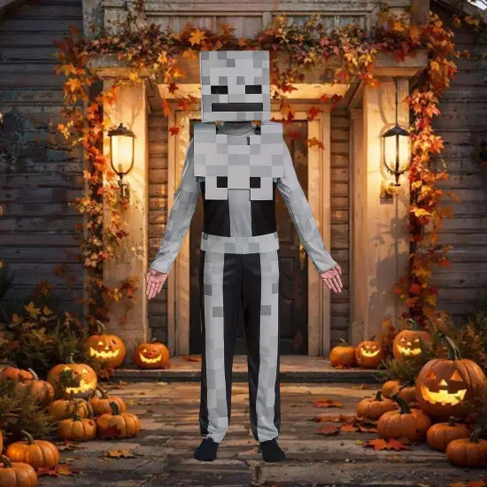 Minecraft Skeleton Classic Child Costume Gray Jumpsuit Mask {3}