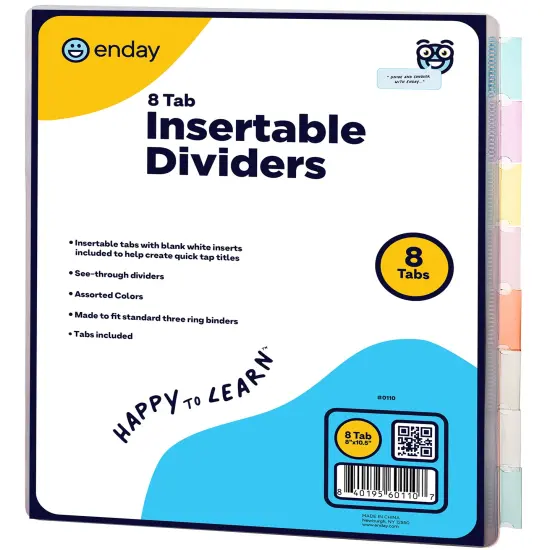 Enday 3-Ring Binder Dividers W/ Insertable Color Tabs {4}