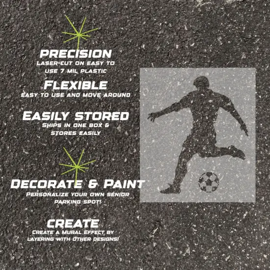 Men's Soccer Player Parking Space Stencil | High School Senior Parking Spot Stencil | Reusable Stencil | Stencil Ease | {2}