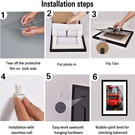 8x8 Black Picture Frame Set,Square Photo Frame with Mat Display Pictures 5x5 or 8x8 Without Mat,PVC Glass,for Wall Home Office D&eacute;cor（8x8,Black） {4}