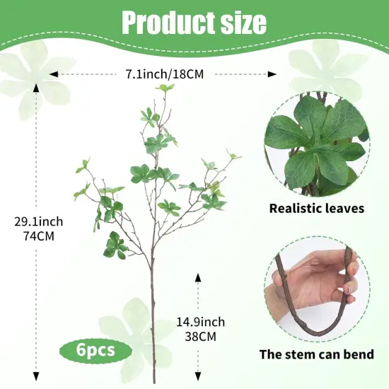 6PCS Artificial Greenery Stems 28" Faux Twigs Branches for Vase with Fake Plants Silk Leaves Indoor Spring Summer Foliage for Home Table Centerpieces Kitchen Room Decorations {2}