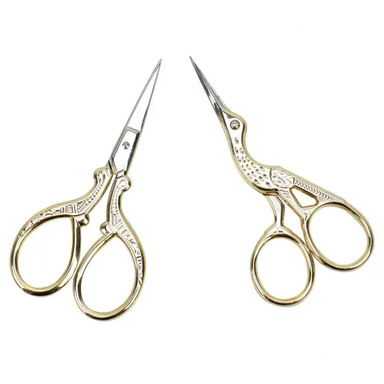Embroidery Scissors, Stainless Steel Sharp Stork Scissors for Sewing Crafting, Art Work, Threading, Needlework - DIY Tools Dressmaker Small Shears - 2 Pcs (3.6 Inches, Gold) {1}