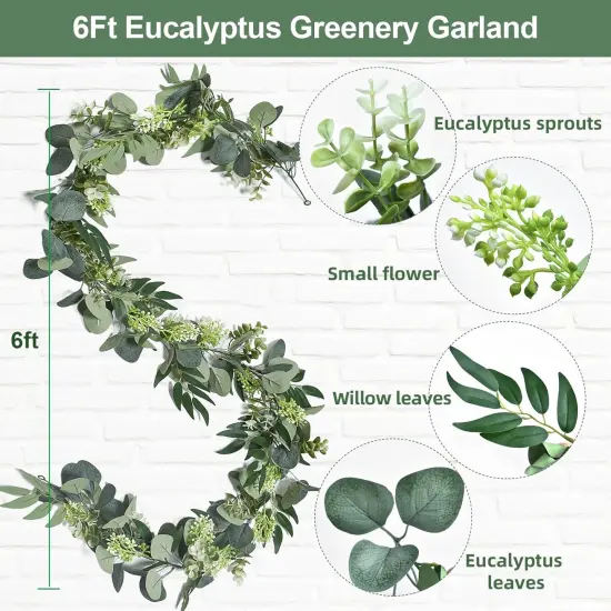 6Ft Eucalyptus Garland, Upgrade Bushy Artificial lvy Greenery Vines with Flower Gypsophila Willow Leaves for Home Wedding Party Table Runner Centerpiece Decor {2}