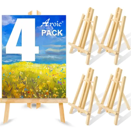 Wood Easels, Easel Stand for Painting Canvases, Art, and Crafts. (11.8 inch, 4 Pack), Tripod, Painting Party Easel, Kids Student Table School Desktop, Portable Canvas Photo Picture Sign Holder {1}