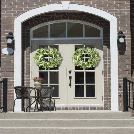 Green Eucalyptus Leaf Wreath, 24 Inch Artificial Spring Summer Wreaths for Front Door Decor Boxwood Wreath with Big Berries, Farmhouse Greenery Wreath Outside Year Round - Indoor/Outdoor {5}