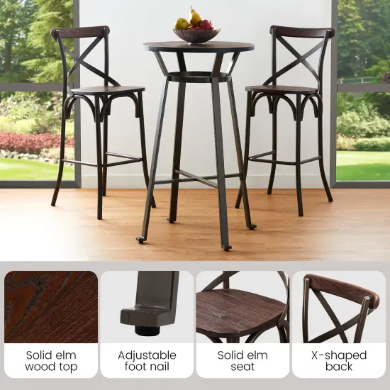 3 Piece Pub Table and Bar Chair Set - Steel Round Bar Table and Bar Chair Set Brown {4}