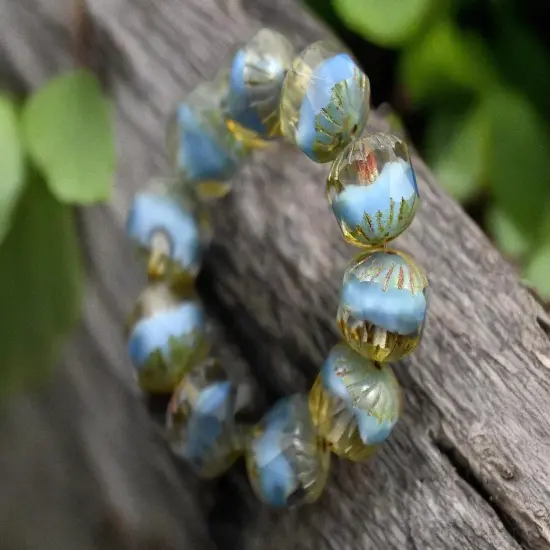 *10* 10mm Blue Crystal Picasso Center Cut Cruller Beads {2}