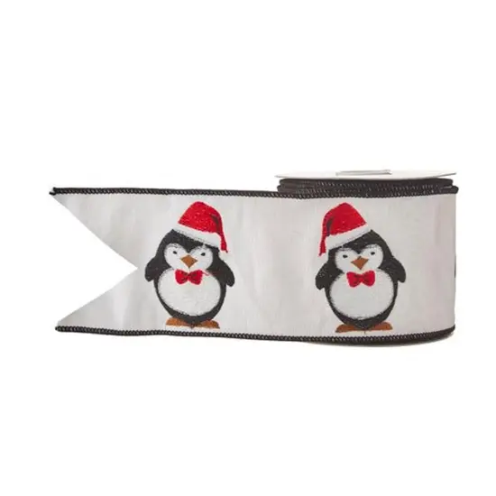 4" Penguin Christmas Ribbon: White (10 Yards) {3}