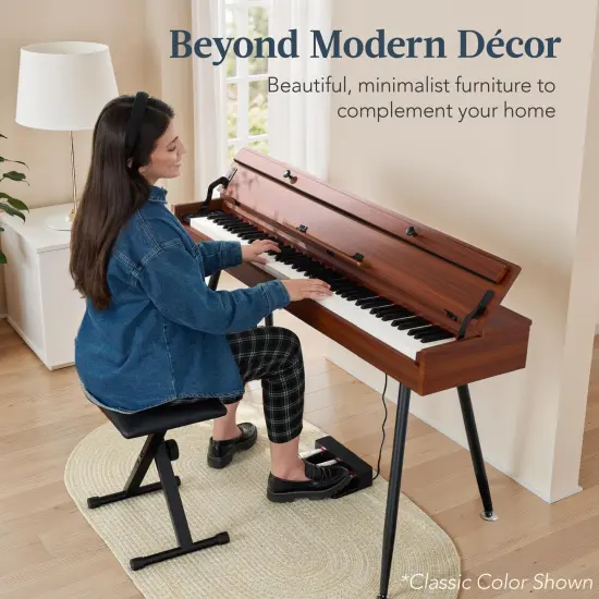 Best Choice Product Modern 88 Key Fully Weighted Desk Style Digital Piano w/ Metal Legs, 3 Sustain Pedal Black {3}