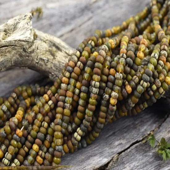 6/0 Aged Matte Rustic Bear Striped Picasso Czech Glass Seed Bead Mix (21" Strand) {3}