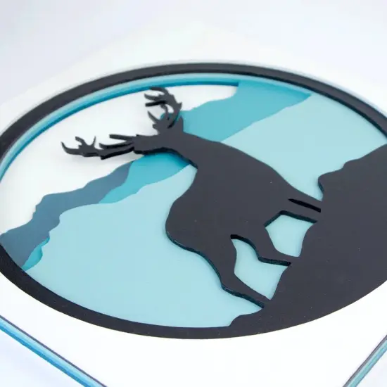 Rosa Talent Deer in the Mountains - 3D Painting Set. Primed Fiberboard. 6 Layers. 11.81*11.81 inches. {4}