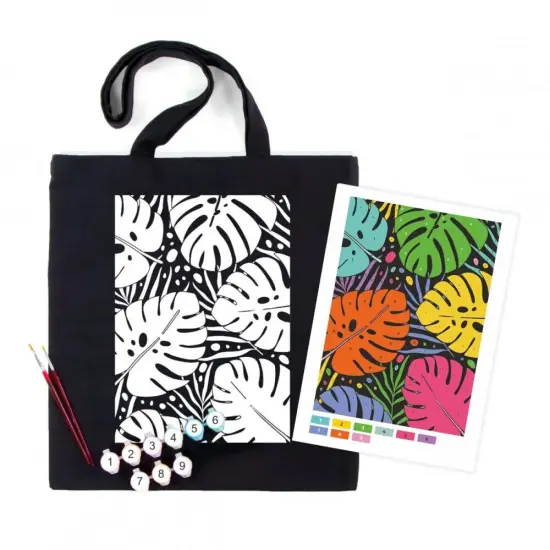 Rosa Talent Tropical Leaves - Black Shopper Coloring Kit. Ecobag Painting Kit, Cotton 0.03 lb/in2, 14.96*16.54 inches {1}