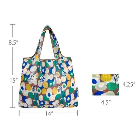 Wrapables Foldable Tote Nylon Reusable Grocery Bag (Set of 2), Happy Dots {2}