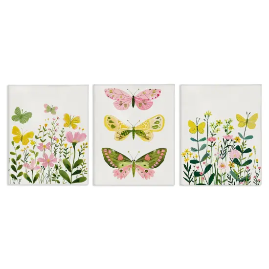 Stupell Industries Playful Butterflies and Florals 3 pc Canvas Wall Art Set Design by LSR Design Studio {1}