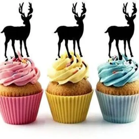 Stag Deer Silhouette Acrylic Cupcake Toppers 12 pcs {1}