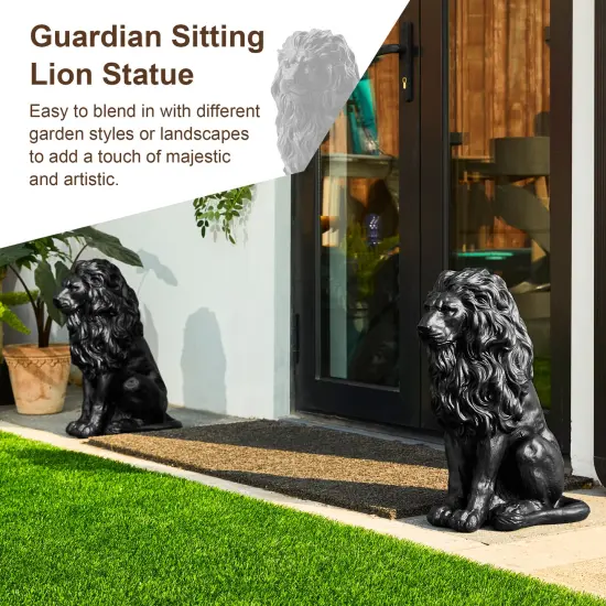 Set of 2 20.75"H Bronze/Black MGO Guardian Sitting Lion Statue 2pcs-20.75"H Black {2}