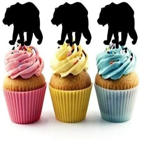 Bear Silhouette Acrylic Cupcake Toppers 12 pcs {1}