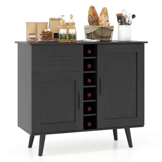 Costway 2-Door Wine Bar Cabinet Kitchen Sideboard Buffet with Drawer & Adjustable Shelves Black/Natural {7}