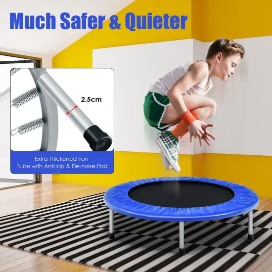 38 Inch Mini Folding Trampoline Portable Leisure Fitness Backboard Blue {4}