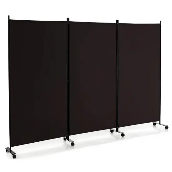 3 Panel Folding Room Divider with 8 Smooth Universal Lockable Wheels Black {10}