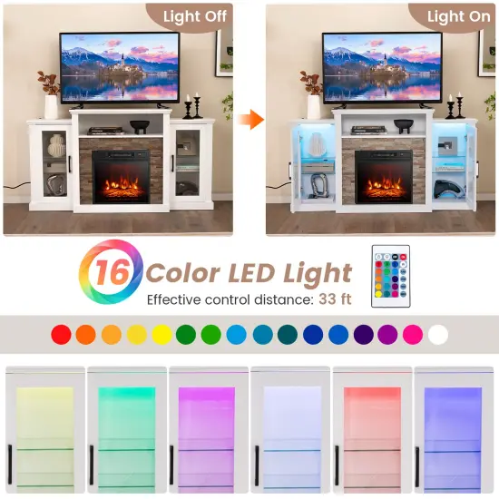 Fireplace&nbsp;Entertainment Center Stand with 16-Color LED Lights for TVs White {6}