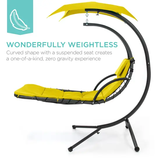 Best Choice Products Hanging Curved Chaise Lounge Chair Swing for Backyard, Patio w/ Pillow, Shade, Stand Yellow {2}