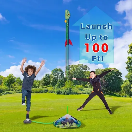 Dinosaur Toy Rocket Launcher for Kids - Launch up to 100 Ft, 4 Rockets, Outdoor outside Toys for Kids, Dinosaur Toys, Birthday Gifts for 3 4 5 6 7 8-12 Year Old Boys Girls Assorted {3}