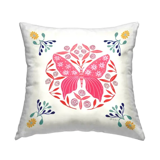 Pink Folk Butterfly Decorative Printed Throw Pillow Design by Yvette St. Amant, 18 x 7 x 18 {1}