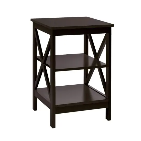 Nightstand 3-Tier X-Design with Storage Shelves Grey {9}