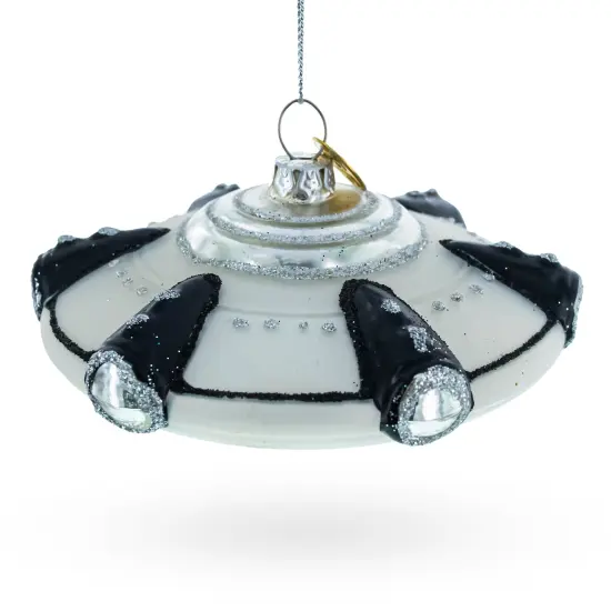 Intriguing UFO/ Alien Spaceship Glass Christmas Ornament {3}