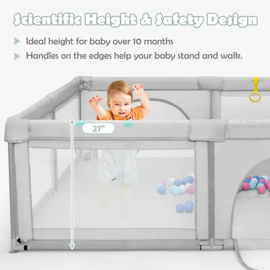 Large Infant Baby Playpen Safety Play Center Yard with 50 Ocean Balls Grey {6}