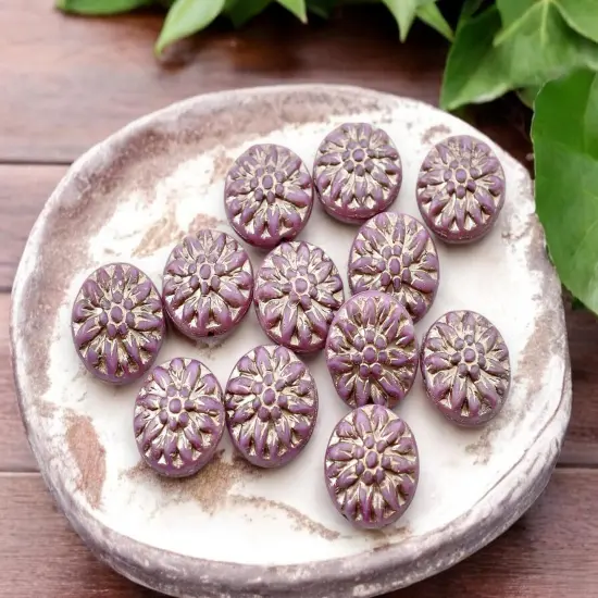 *12* 15mm Platinum Washed Pink Silk Dahlia Flower Coin Beads {3}