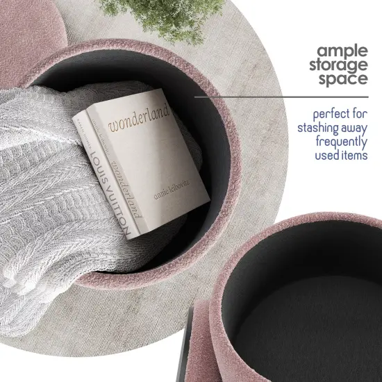 StorageBud Round Ottoman with Storage Pink {4}