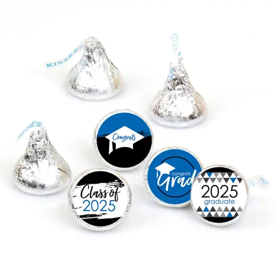 Big Dot of Happiness 2025 Blue Graduation Party Round Candy Sticker Favors - Labels Fits Chocolate Candy (1 Sheet of 108) {1}