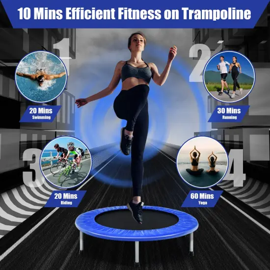 38 Inch Mini Folding Trampoline Portable Leisure Fitness Backboard Blue {5}