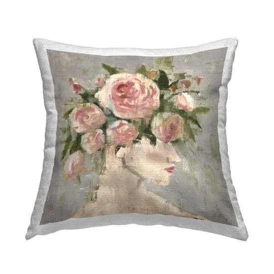 Abstract Woman with Roses Outdoor Printed Pillow Design by Charity Henderson, 18 x 7 x 18 {1}