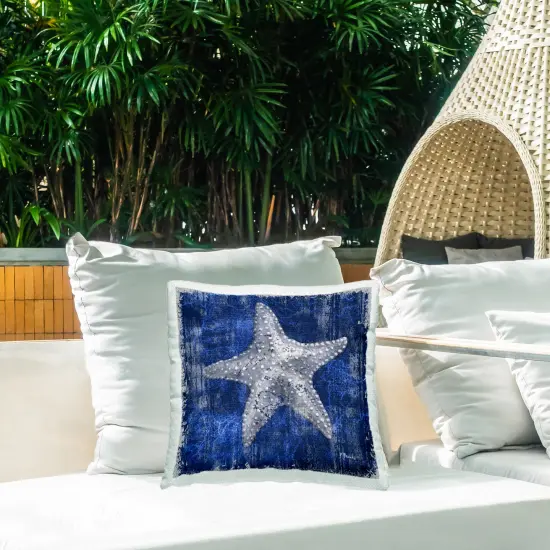 Rustic Indigo Starfish Outdoor Printed Pillow Design by Paul Brent, 18 x 7 x 18 {2}