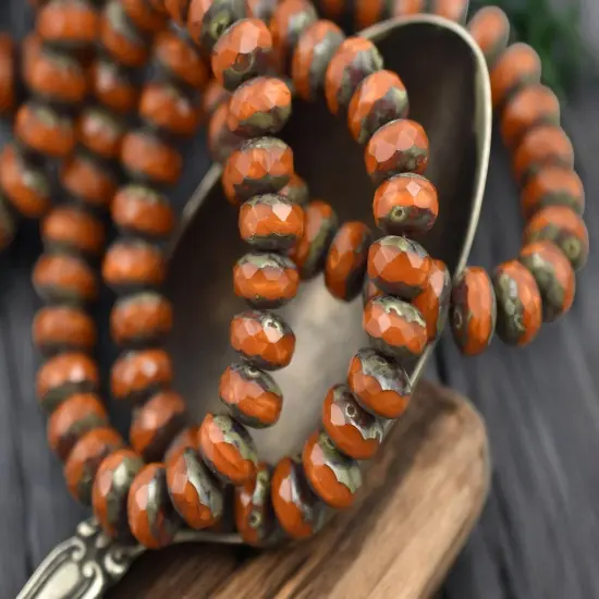 *25* 5x7mm Orange Goldenrod Picasso Fire Polished Rondelle Beads {2}