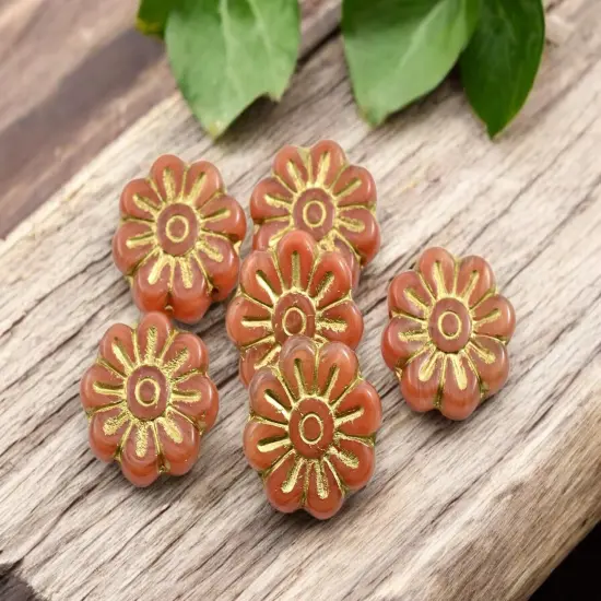 *6* 18mm Gold Washed Berry Opaline Daisy Flower Beads {3}