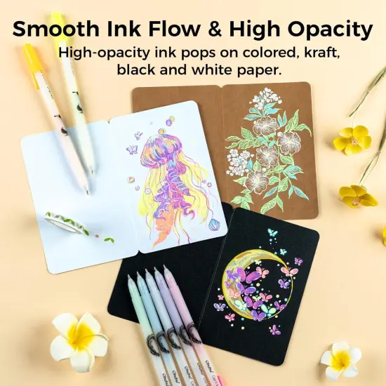 Ohuhu Gel Ink Pens: 12 Pack Extra Fine Point Pens Opaque Gel Ink Pens Smooth White Ink Pens for Highlight Black Paper Art Drawing Scrapbook Bullet Journal - Leahi (Colored Ink Pen) {2}