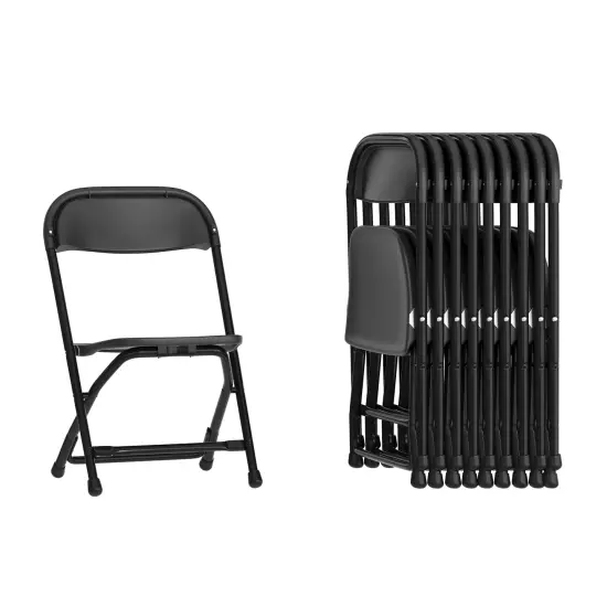 Emma and Oliver 10 Pack Kids Plastic Folding Chair Daycare Home School Furniture Black {2}